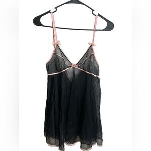 Betsey Johnson Intimates Black and Pink Lace Chemise Babydoll Dress SZ S
